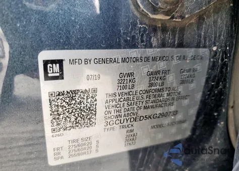 2019 Chevrolet Silverado K1500 Lt from USA, damaged, VIN 3GCUYDED5KG290733